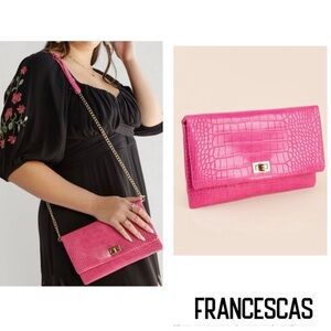New Francesca's Michele Embossed Faux Leather Fold Over Clutch/ Crossbody Bag